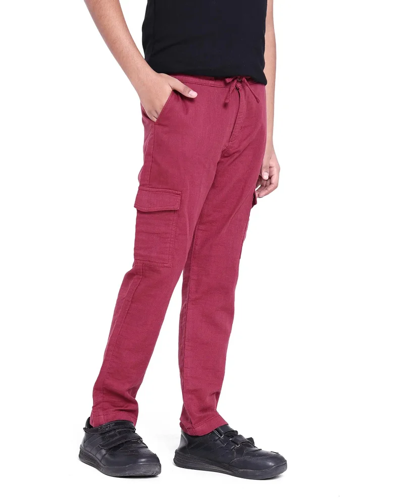 Rare Ones Rare Ones Kids Presti Maroon Cotton Solid Cargo