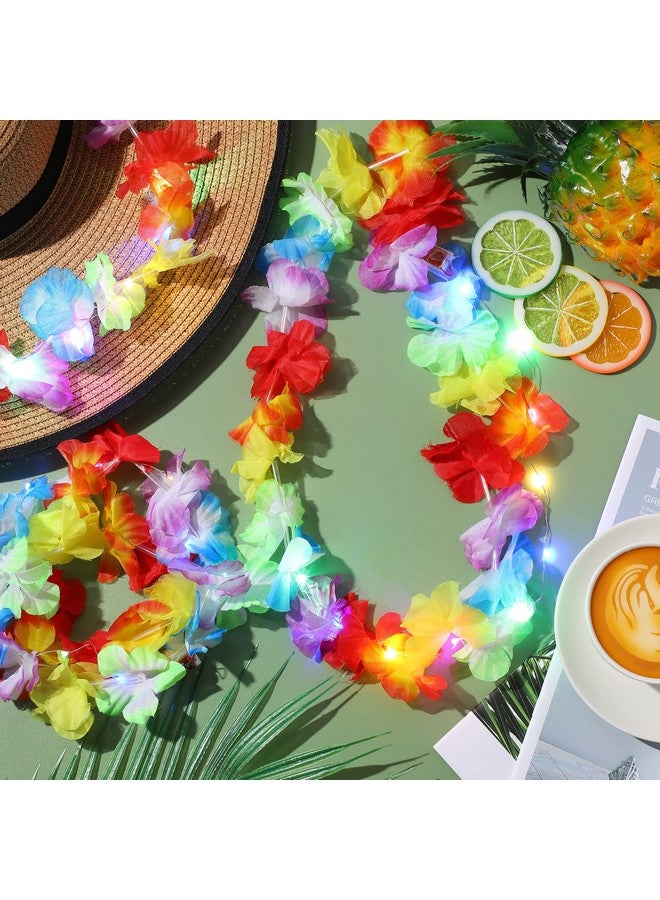 Sherr 100 Pcs LED Hawaiian Leis Bulk Light up Rainbow Luau Leis Christmas Necklace Flashing Patriotic Hawaiian Tropical Theme Flower Necklace for Holiday Beach Carnival 4th July (Cute Color)  - Image 3