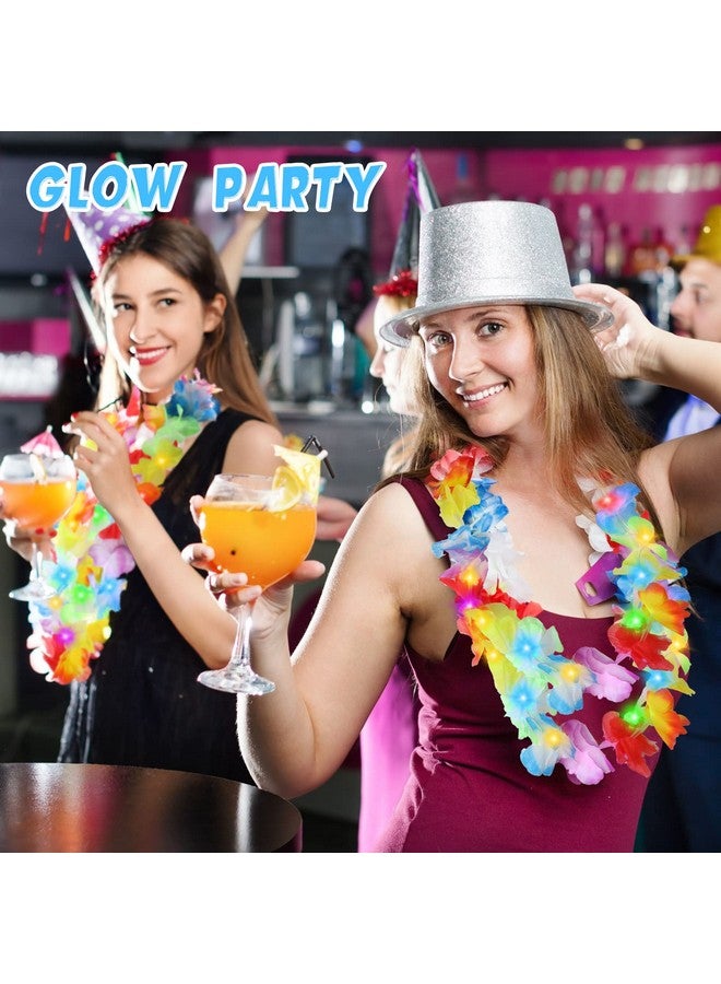 Sherr 100 Pcs LED Hawaiian Leis Bulk Light up Rainbow Luau Leis Christmas Necklace Flashing Patriotic Hawaiian Tropical Theme Flower Necklace for Holiday Beach Carnival 4th July (Cute Color)  - Image 5