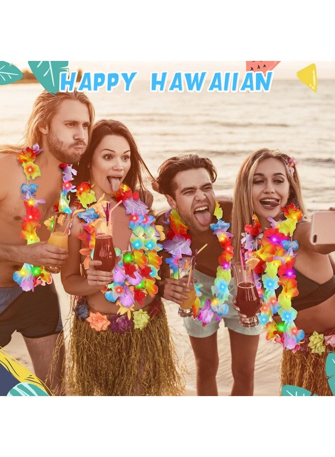 Sherr 100 Pcs LED Hawaiian Leis Bulk Light up Rainbow Luau Leis Christmas Necklace Flashing Patriotic Hawaiian Tropical Theme Flower Necklace for Holiday Beach Carnival 4th July (Cute Color)  - Image 4