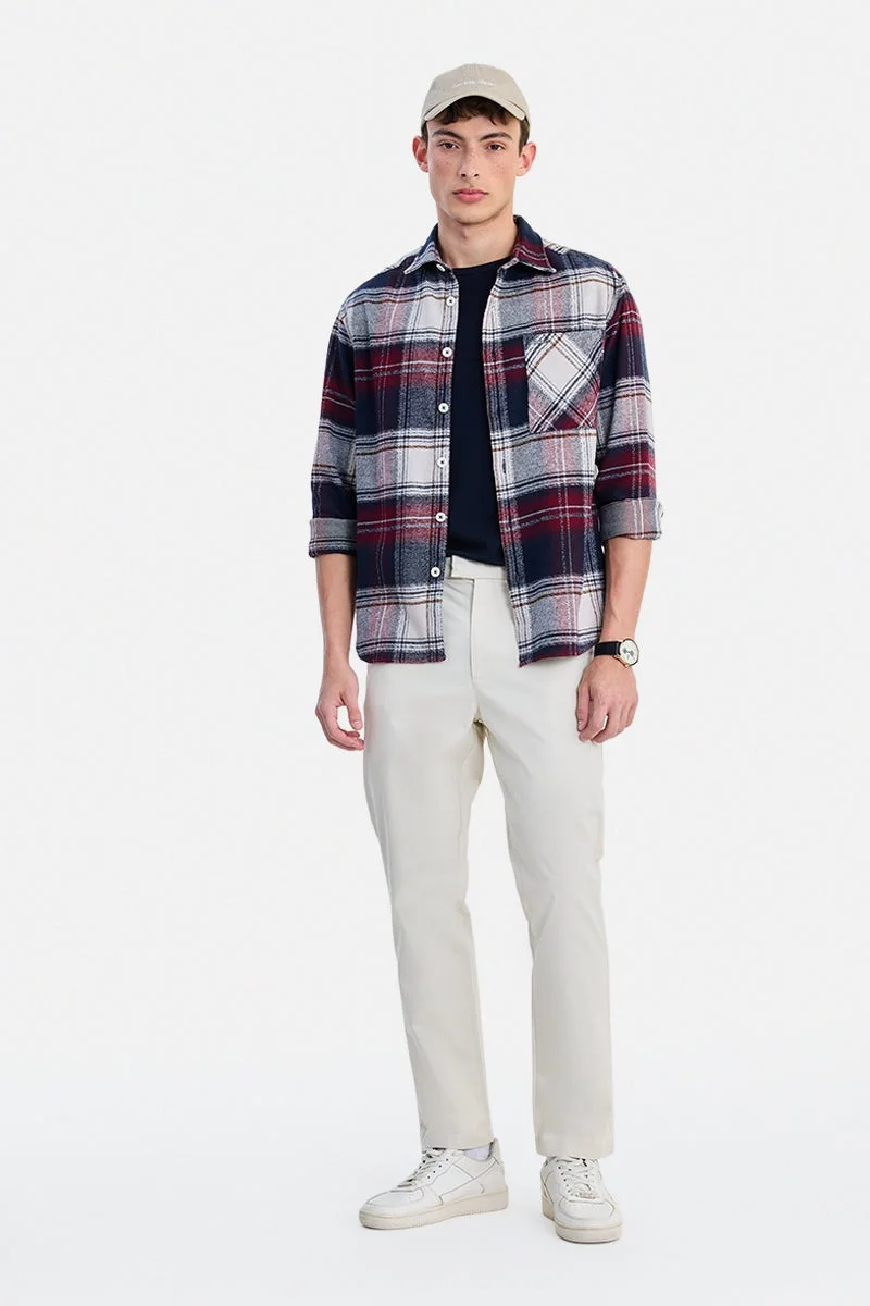 سنيتش Navy Blue Checkered Long Sleeve Oversized Shirt