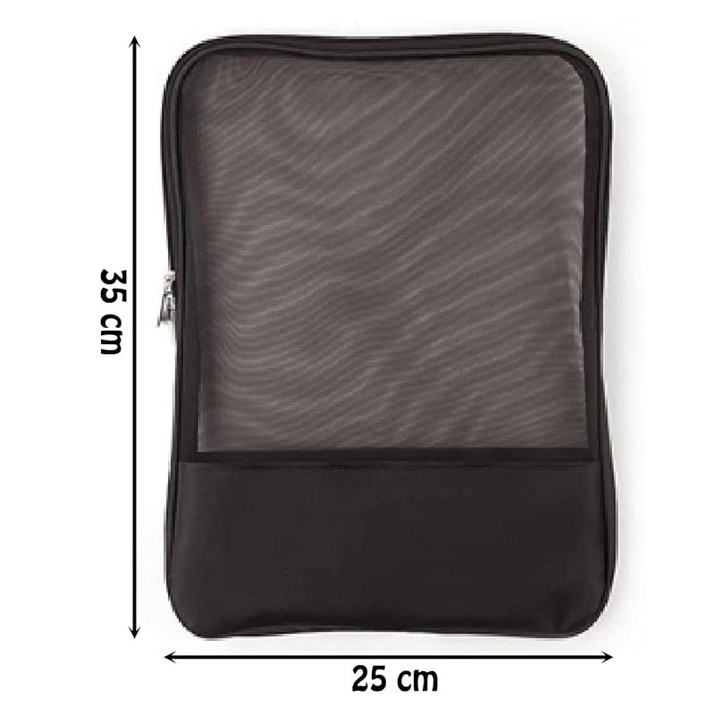 VEPROIX A4 mesh File Pocket Tote Bag with Transparent Design, Large Capacity, and Double Zipper Closure. Ideal for Students and Office use to Store Stationery, documents, and Data (Pack of 1) - Image 3