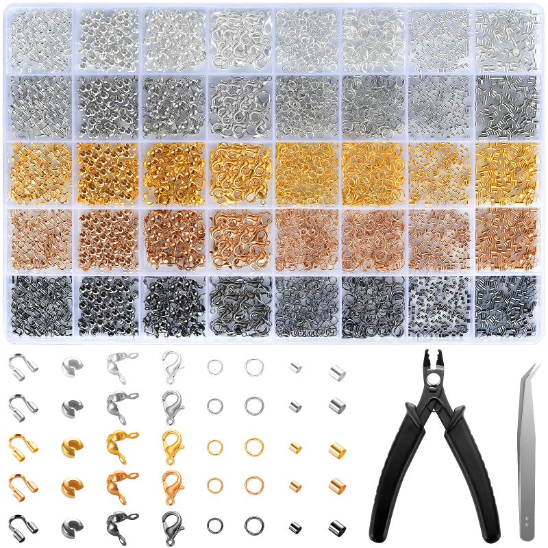 Funtopia 2425pcs Crimp Beads Jewelry Making Kit, Funtopia Crimp Tubes, Crimp Covers, Wire Guards, Lobster Clasp, Jump Ring for Bracelet Earring Necklace Making DIY Jewelry Repair Kit Supplies - Image 1