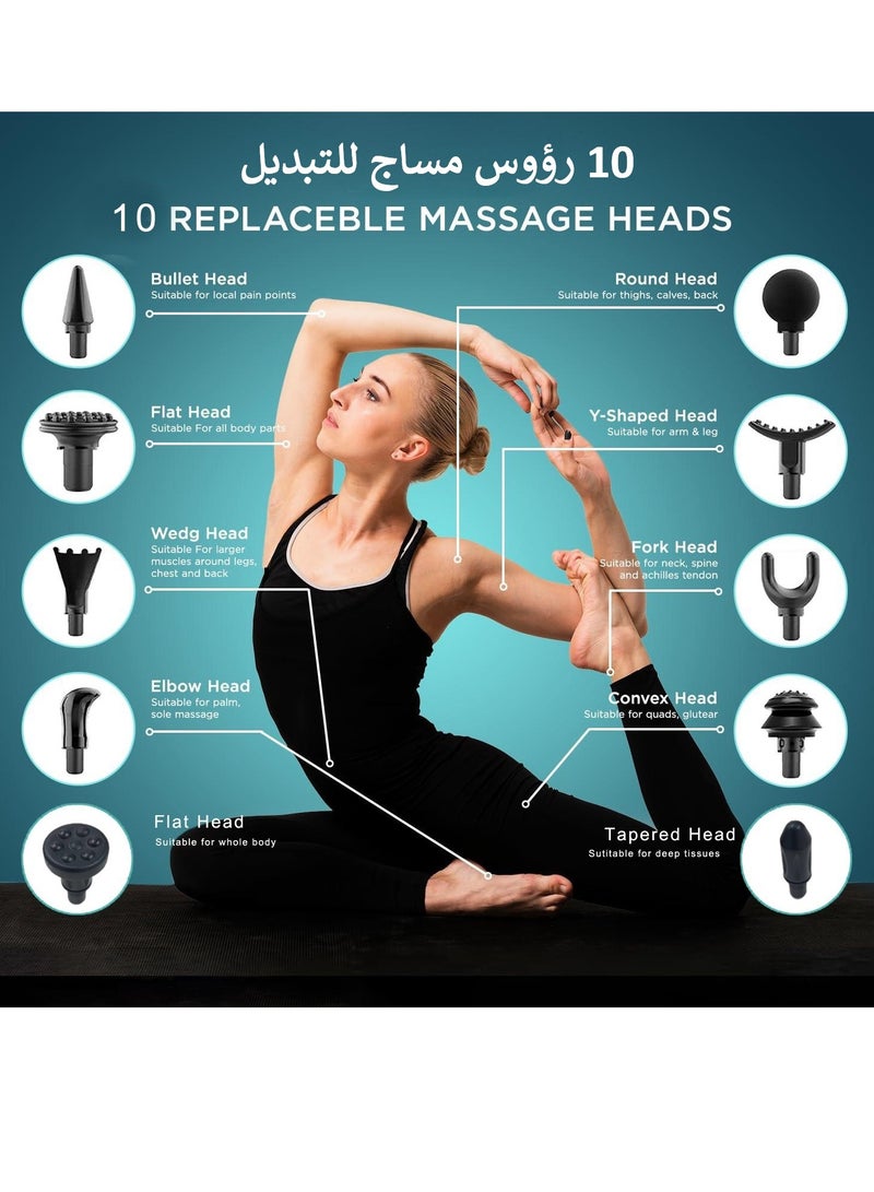 إسكدنيا جهاز مساج مسدس تدليك كهربائي مثلثي مع 10 رؤوس قابلة للتبديل - جهاز تدليك للأنسجة العميقة لتخفيف آلام العضلات - 32 مستوى من الاهتزاز - تصميم مريح وخفيف الوزن - Image 2