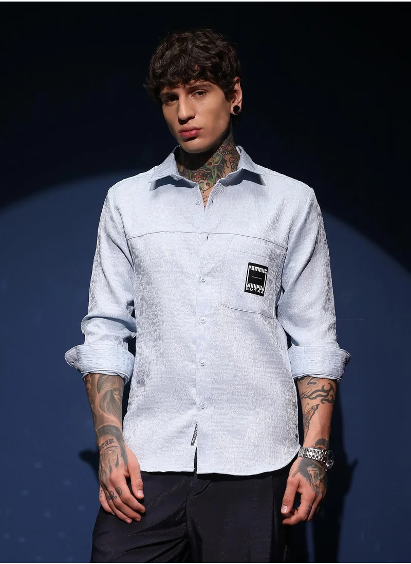 كامبوس سوترا Men's Daisy White Corroded-Tactile Shirt For Casual Wear | Spread Collar | Long Regular Sleeves | Button Closure | Shirt Crafted With Comfort Fit For Everyday Wear