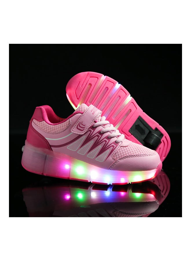 إسكدنيا حذاء رياضي برقبة منخفضة مزود بأضواء LED وامضة وعجلات وردي - Image 2