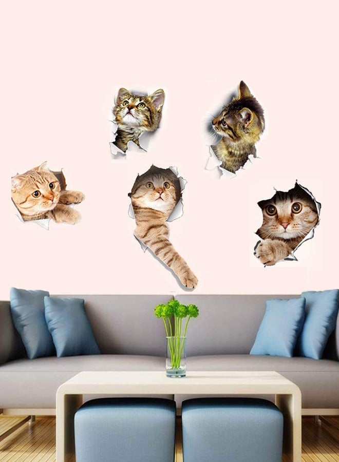 5 Pcs 3D Cats Self Adhesive Kids Wall Stickers, Art Decorative Removable Decals, Removable Vinyl Art Murals for Living Room Baby Rooms Bedroom Toilet House Wall  Decoration - Image 5