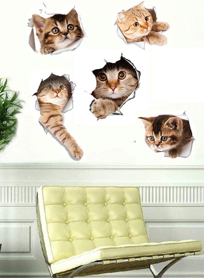 5 Pcs 3D Cats Self Adhesive Kids Wall Stickers, Art Decorative Removable Decals, Removable Vinyl Art Murals for Living Room Baby Rooms Bedroom Toilet House Wall  Decoration - Image 4