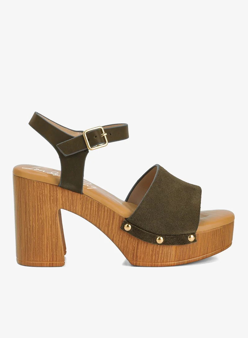 London Rag Suede High Block Sandals in Olive