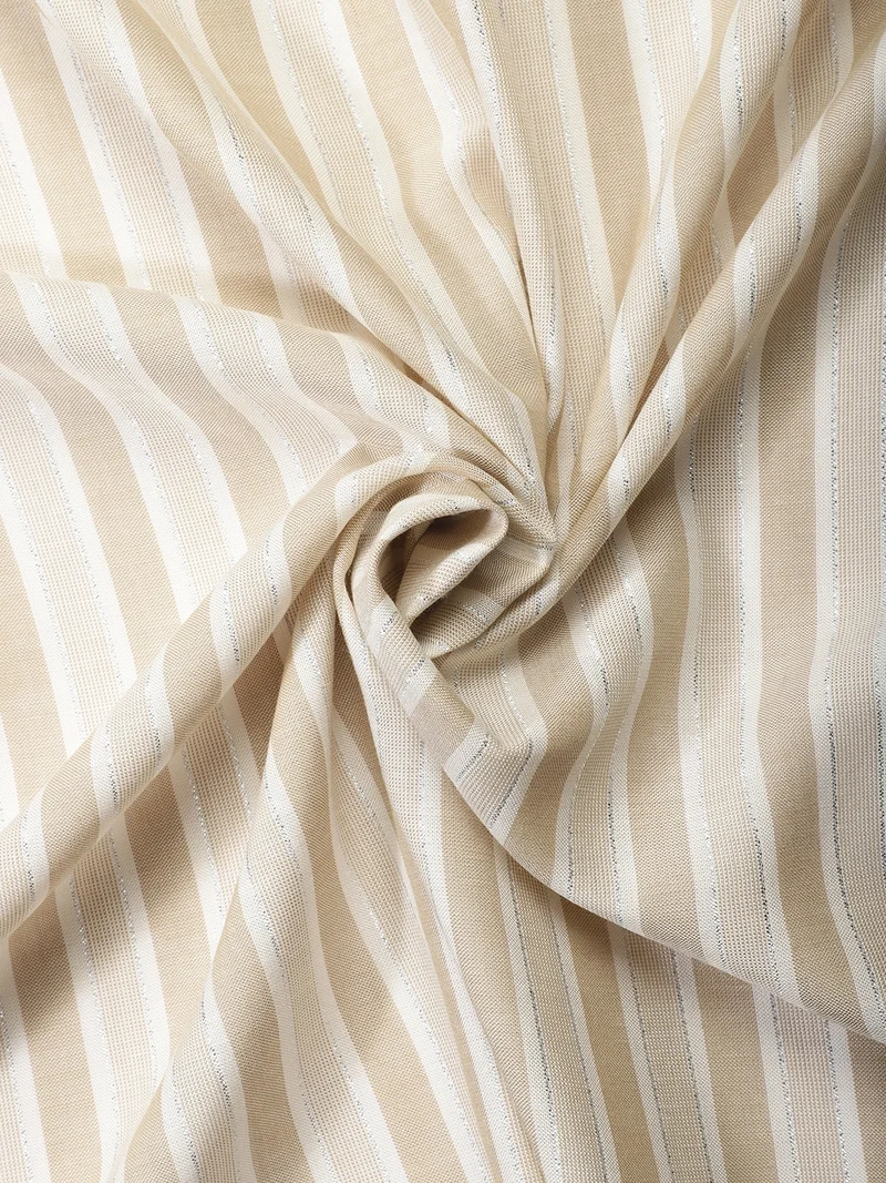 AKS Beige Vertical Striped Cotton Lurex Fabric