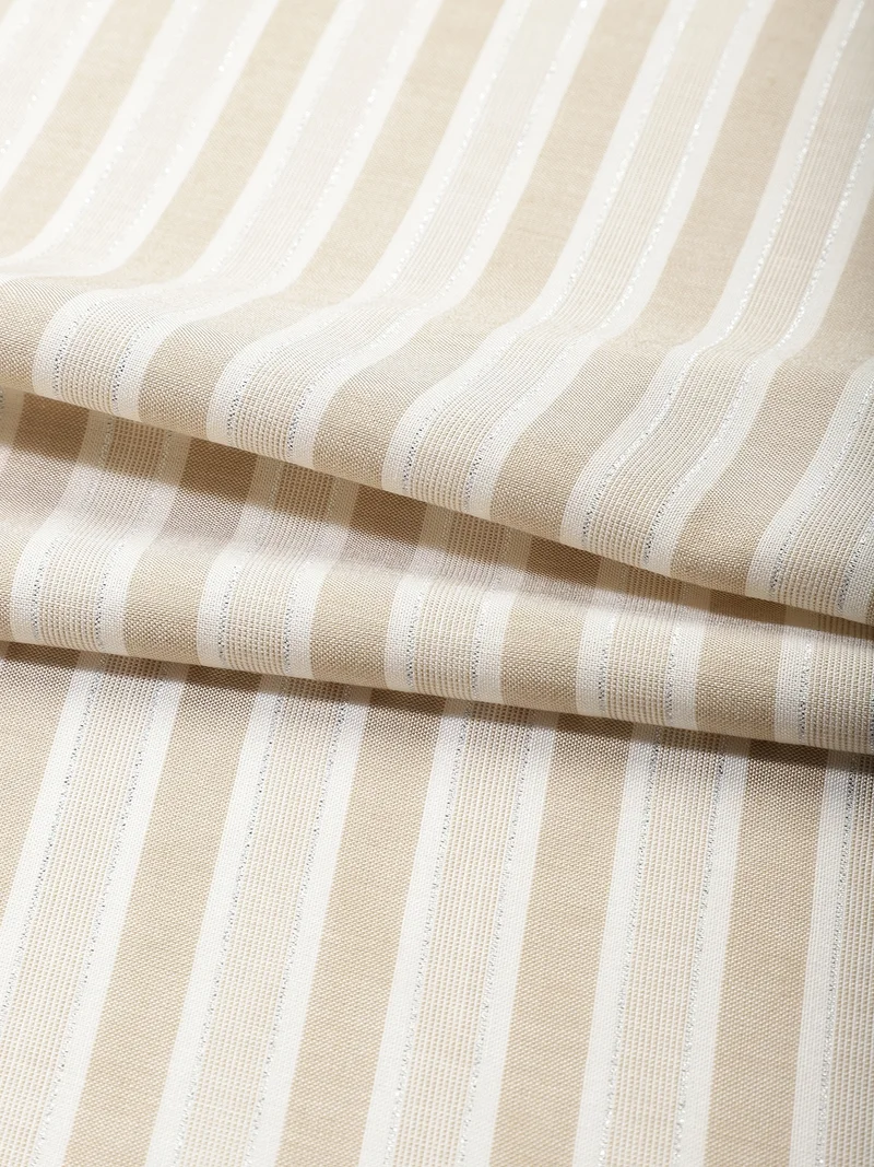 AKS Beige Vertical Striped Cotton Lurex Fabric