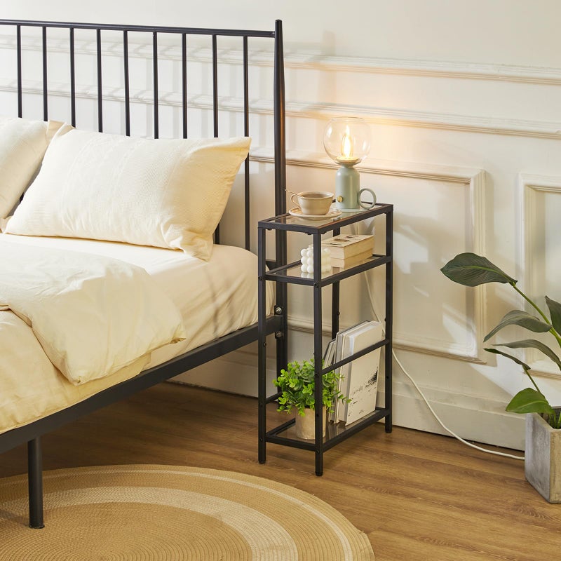 IBUYKE Narrow Side Table with Storage Shelf, 3 Tier End Table,Modern Sofa Table,Small Nightstand with Magazine Rack,Telephone Table for Small Spaces,for Living Room, Bedroom,Black UTMZ001B - Image 2