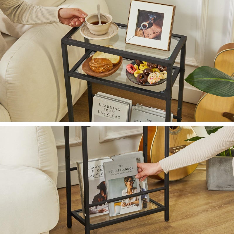 IBUYKE Narrow Side Table with Storage Shelf, 3 Tier End Table,Modern Sofa Table,Small Nightstand with Magazine Rack,Telephone Table for Small Spaces,for Living Room, Bedroom,Black UTMZ001B - Image 4