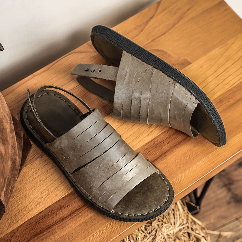 Factory Store Original Design Handmade Roman Sandals First Layer Cowhide Retro Men'S Woven Toe Roman Shoes - Image 2