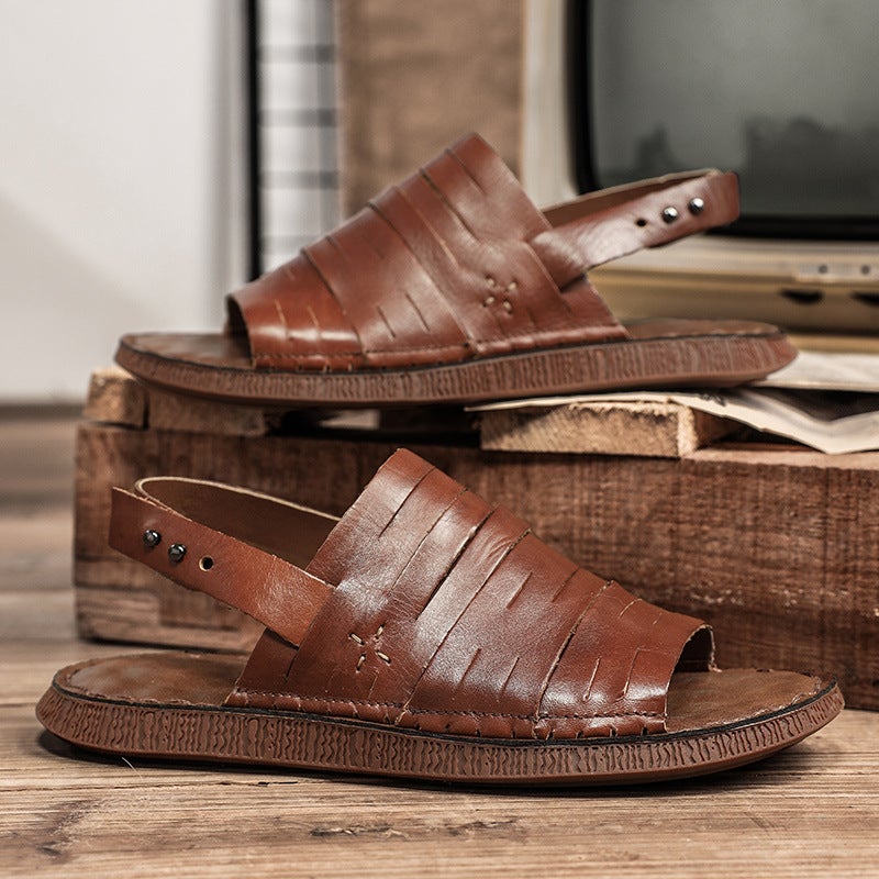 Factory Store Original Design Handmade Roman Sandals First Layer Cowhide Retro Men'S Woven Toe Roman Shoes - Image 4