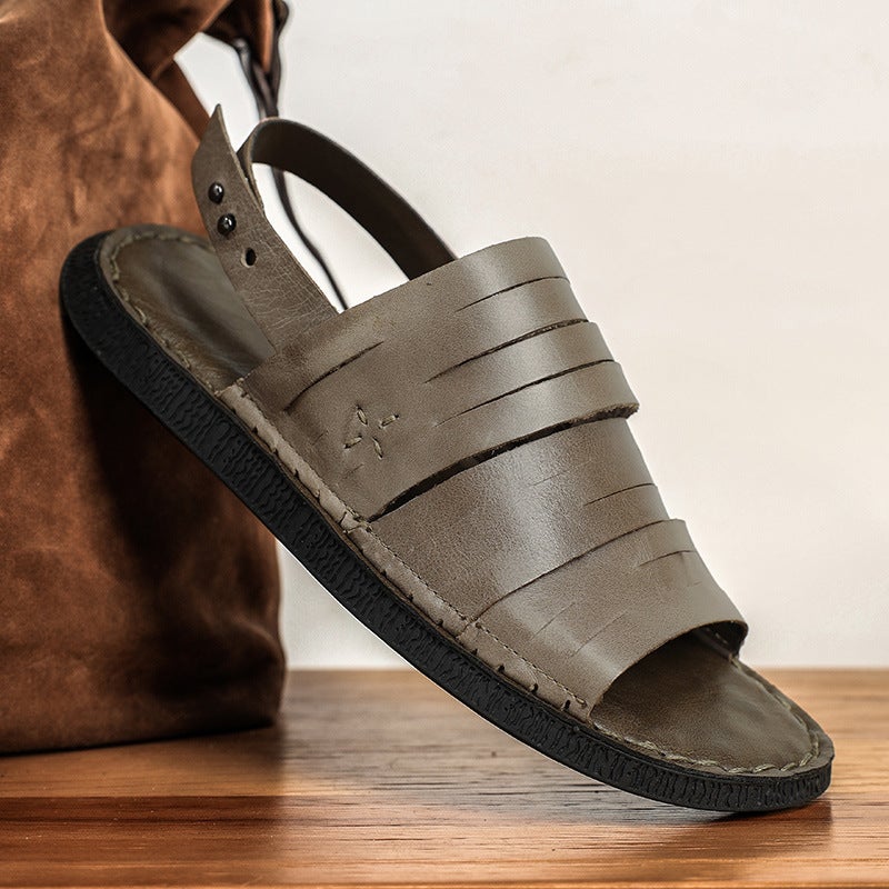 Factory Store Original Design Handmade Roman Sandals First Layer Cowhide Retro Men'S Woven Toe Roman Shoes - Image 1