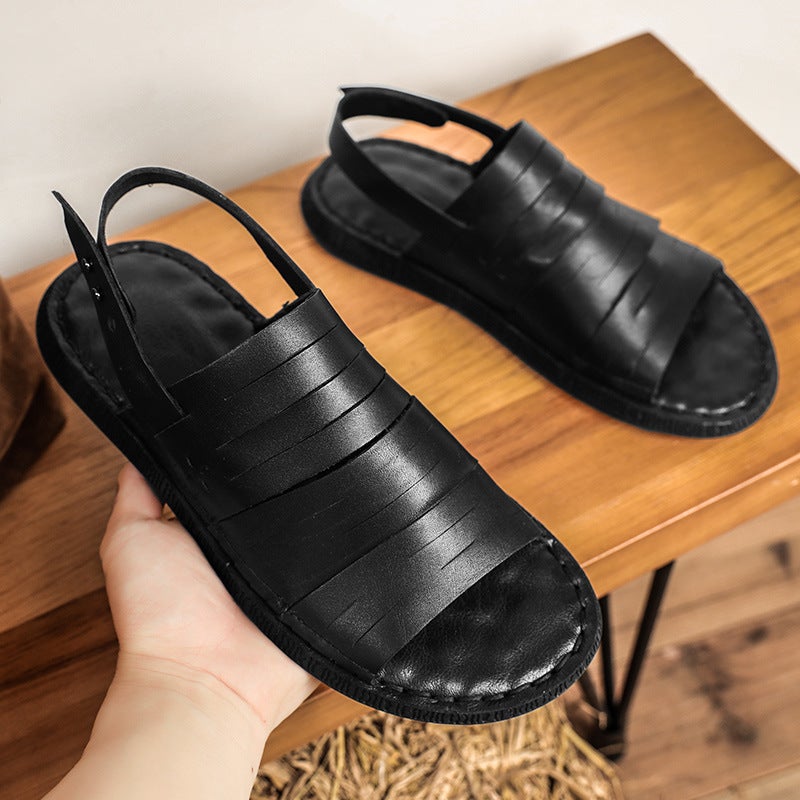 Factory Store Original Design Handmade Roman Sandals First Layer Cowhide Retro Men'S Woven Toe Roman Shoes - Image 3