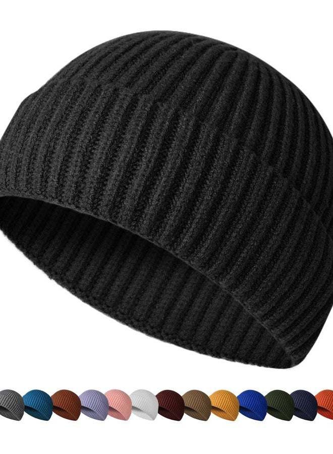 HiRui Fisherman Beanie for Men Women, Knit Trawler Beanie Watch Hats Winter Caps, Black, One size - Image 1