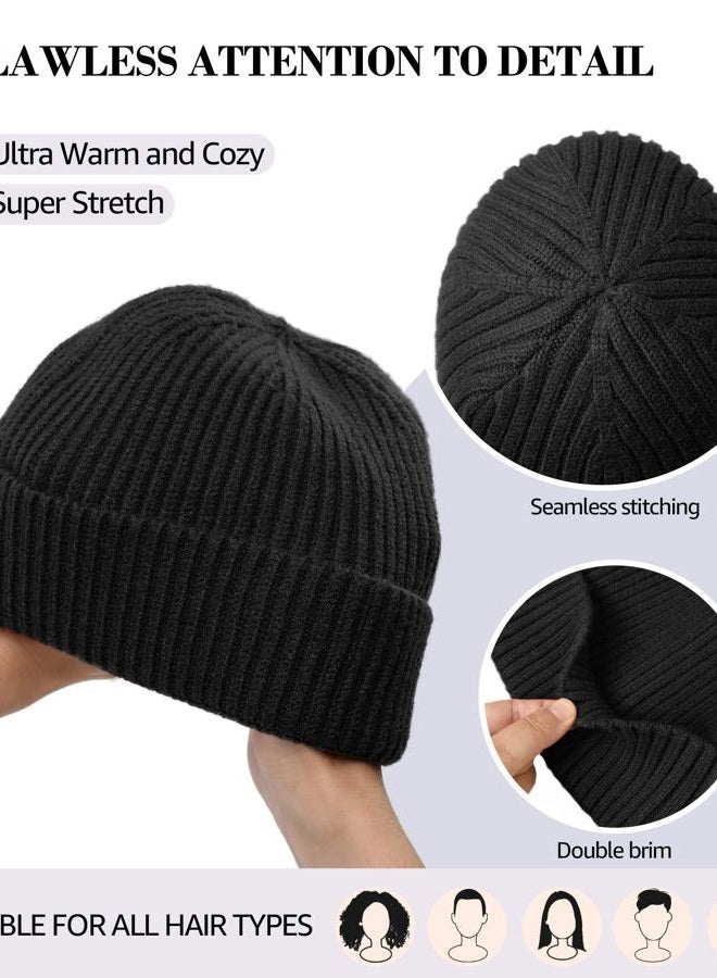 HiRui Fisherman Beanie for Men Women, Knit Trawler Beanie Watch Hats Winter Caps, Black, One size - Image 4