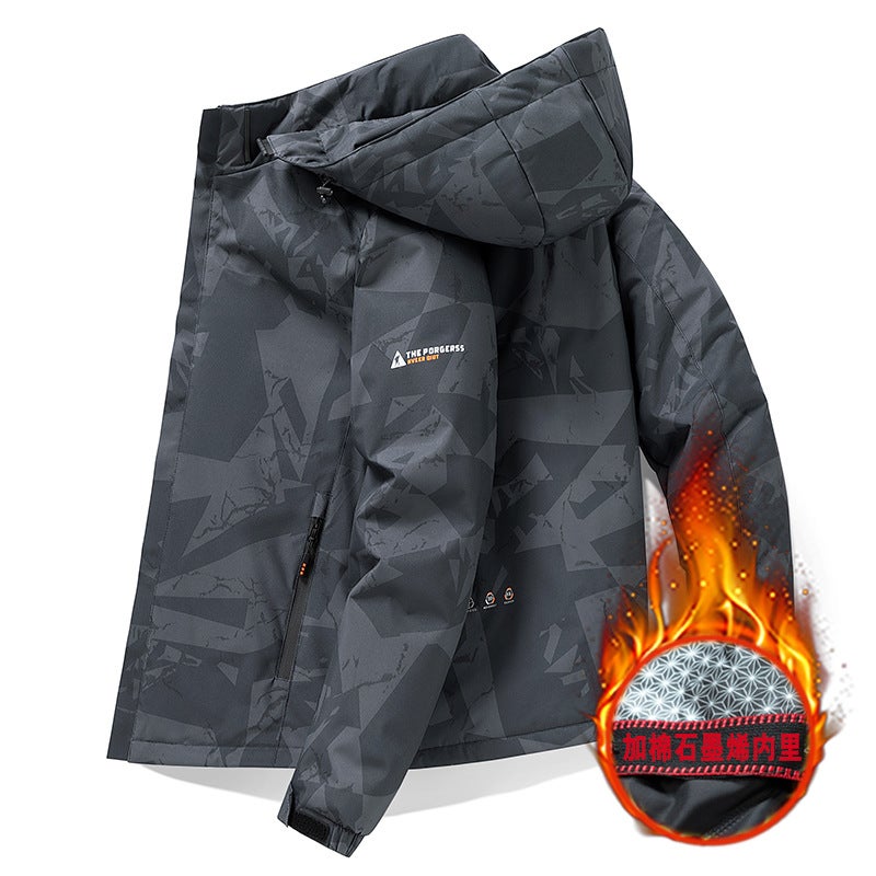 جاكيت جرافين للخريف والشتاء للرجال، جاكيت سميك للرجال، جاكيت خارجي مقاوم للرياح وماء، جاكيت دافئ بتصميم تمويهي للرجال باللون الأزرق - Image 5