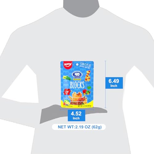 AMOS 4D Gummy Blocks Candy Bricks, Edible Building Blocks, Themed Novelty Candy for Kids Birthday Party, Cupcake Topper, Resealable 2.19oz Bag (Pack of 3) - Image 5