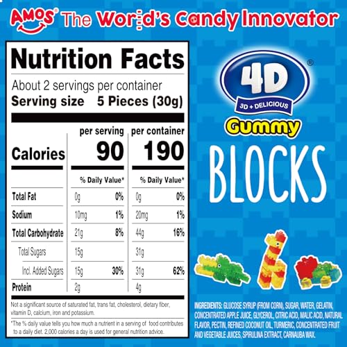 AMOS 4D Gummy Blocks Candy Bricks, Edible Building Blocks, Themed Novelty Candy for Kids Birthday Party, Cupcake Topper, Resealable 2.19oz Bag (Pack of 3) - Image 3