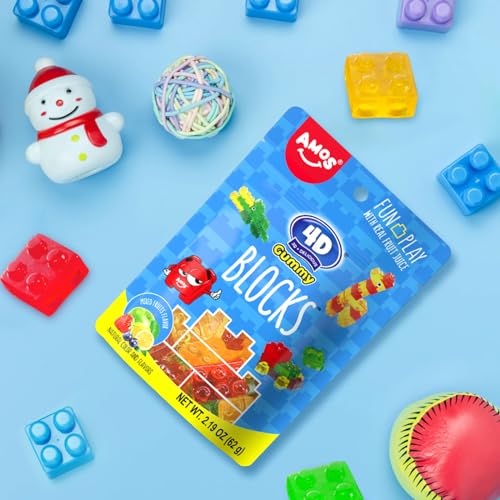 AMOS 4D Gummy Blocks Candy Bricks, Edible Building Blocks, Themed Novelty Candy for Kids Birthday Party, Cupcake Topper, Resealable 2.19oz Bag (Pack of 3) - Image 4