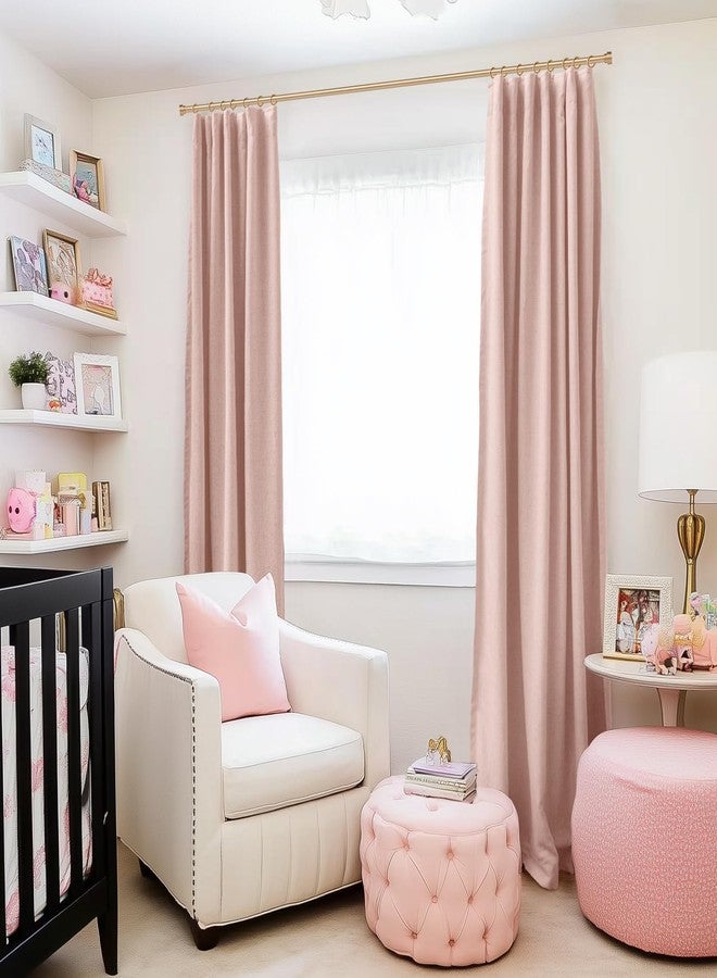 INOVADAY 100% Blackout Curtains for Bedroom, Black Out Curtains 96 Inch Long, Clip Rings Linen Blackout Drapes, Thermal Insulated Room Darkening for Living Room, 2 Panels - Blush Pink,W50xL96 - Image 5