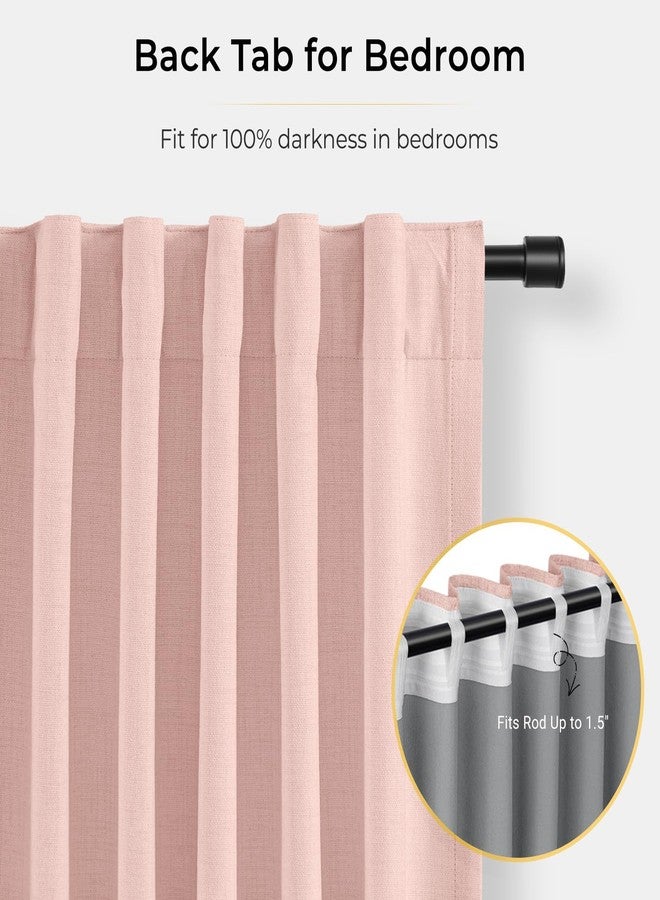 INOVADAY 100% Blackout Curtains for Bedroom, Black Out Curtains 96 Inch Long, Clip Rings Linen Blackout Drapes, Thermal Insulated Room Darkening for Living Room, 2 Panels - Blush Pink,W50xL96 - Image 4