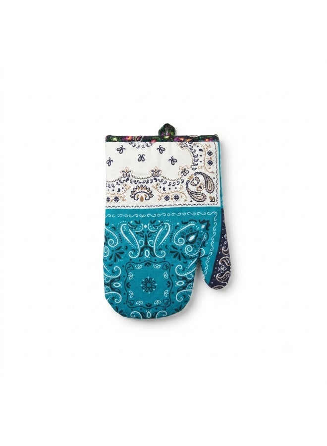 Hope Hot Pot Holder and Oven Mitt, Heat Resistant Cotton Kitchen Glove, Stylish Turquoise Paisley Print, Durable 1-Piece Set for Baking, Cooking and BBQ, Practical Hand Protection for Hot Pots and Cookware - Image 1