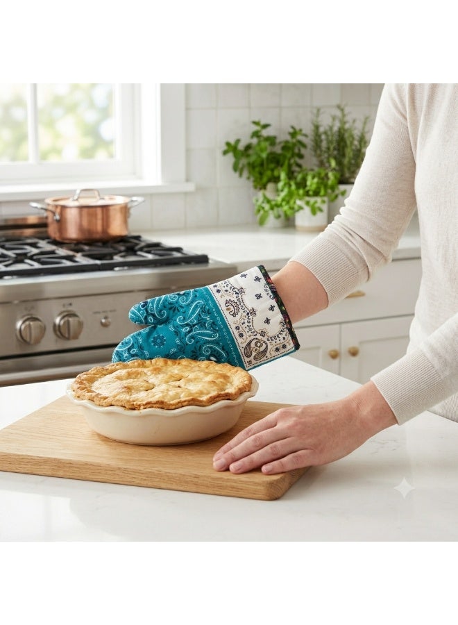 Hope Hot Pot Holder and Oven Mitt, Heat Resistant Cotton Kitchen Glove, Stylish Turquoise Paisley Print, Durable 1-Piece Set for Baking, Cooking and BBQ, Practical Hand Protection for Hot Pots and Cookware - Image 3