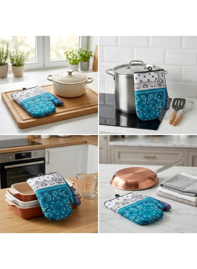 Hope Hot Pot Holder and Oven Mitt, Heat Resistant Cotton Kitchen Glove, Stylish Turquoise Paisley Print, Durable 1-Piece Set for Baking, Cooking and BBQ, Practical Hand Protection for Hot Pots and Cookware - Image 4