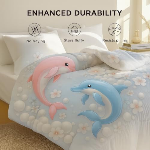PRISCILLA 7D Printed Microfiber Kids Comforter Single Bed | Cotton Feel Lightweight Ultra Soft AC Blanket with Carry Bag | 150 GSM Baby Quilt/Duvet for All Season, 60x90 Inch (Dolphin) - Image 5