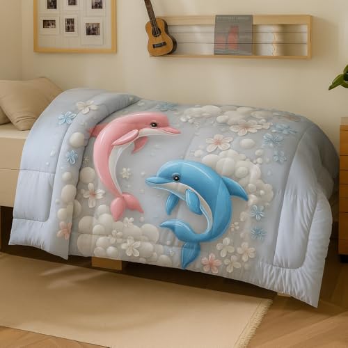 PRISCILLA 7D Printed Microfiber Kids Comforter Single Bed | Cotton Feel Lightweight Ultra Soft AC Blanket with Carry Bag | 150 GSM Baby Quilt/Duvet for All Season, 60x90 Inch (Dolphin) - Image 4