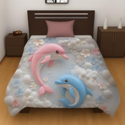 PRISCILLA 7D Printed Microfiber Kids Comforter Single Bed | Cotton Feel Lightweight Ultra Soft AC Blanket with Carry Bag | 150 GSM Baby Quilt/Duvet for All Season, 60x90 Inch (Dolphin) - Image 2