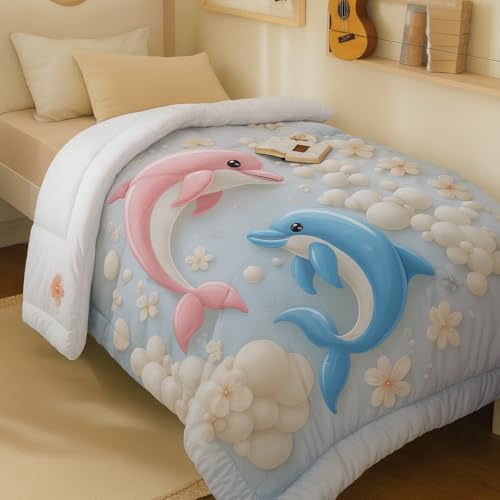 PRISCILLA 7D Printed Microfiber Kids Comforter Single Bed | Cotton Feel Lightweight Ultra Soft AC Blanket with Carry Bag | 150 GSM Baby Quilt/Duvet for All Season, 60x90 Inch (Dolphin) - Image 3