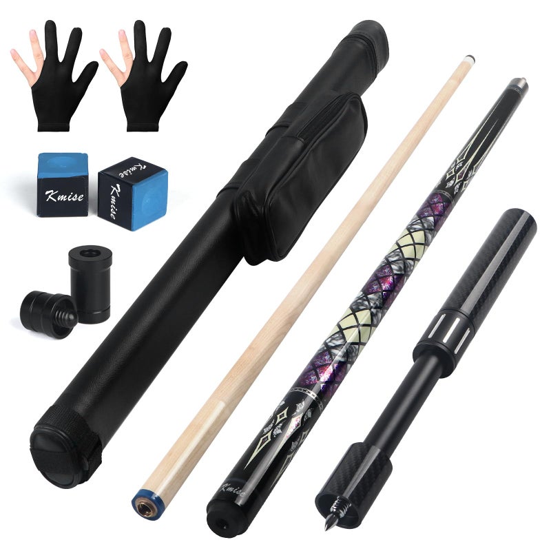 Kmise Professional Pool Cue Stick 18 19 20oz Canadian Maple Cue Sticks Low Deflection Shaft with Telescopic Carbon Fiber Extension Cue 20OZ Purple - Image 2