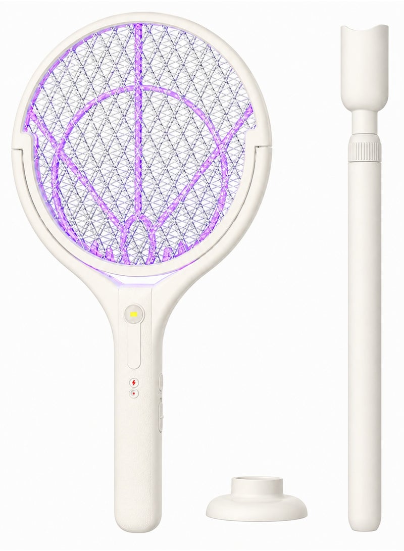 ORIONMAX Rechargeable Electric Mosquito Swatter Racket with Extendable Telescopic Handle, 90° Rotating Head, Green Light Mosquito Finder, 3000V High Voltage Bug Zapper, Fly Killer Trap for Indoor Home Bedroom Kitchen Garden - Image 1