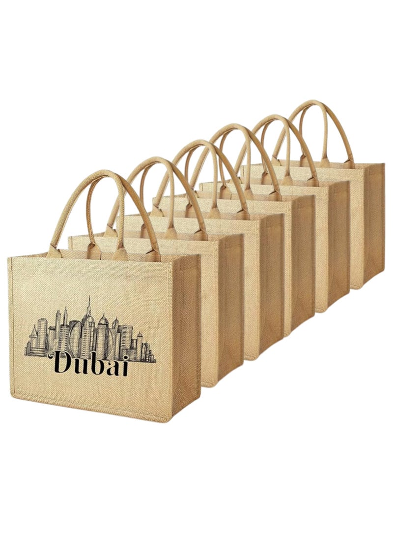 Pearl Coast Dubai Souvenir Jute Bag – EcoChic Tote Bags | Pack of 6 | Durable, Stylish & Reusable - Image 2