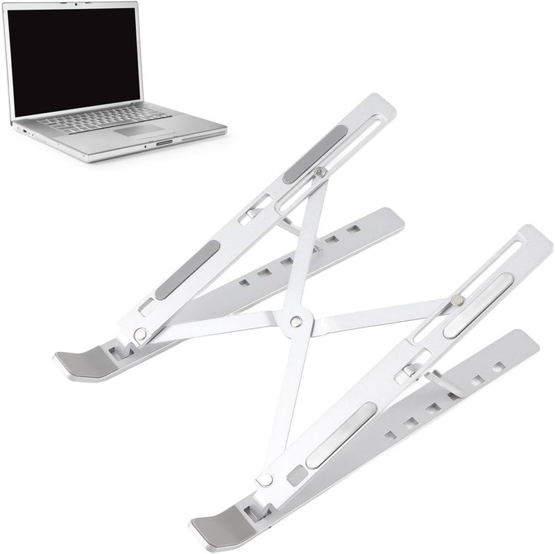 Desk Laptop Stand Foldable Aluminum Alloy Computer Stand Portable Laptop Riser Cooling Rack - Adjustable Ergonomic Design, Lightweight and Travel Friendly (Silver) - Image 3