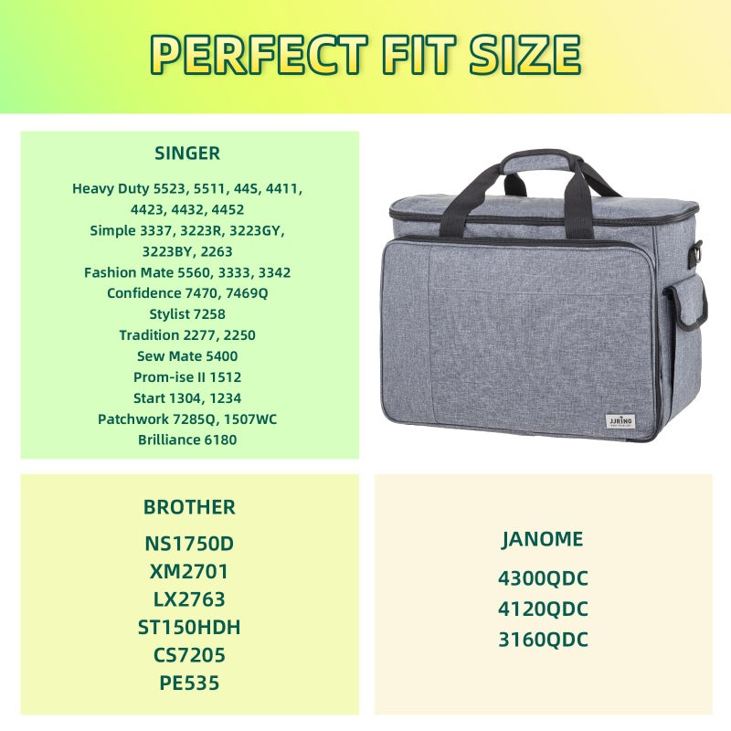 JJRING Sewing Machine Carrying Case, Portable Sewing Machine Bag with Shoulder Strap, Heavy Duty Sewing Machine Tote Suitable for Standard Sewing Machines, Grey - Image 5