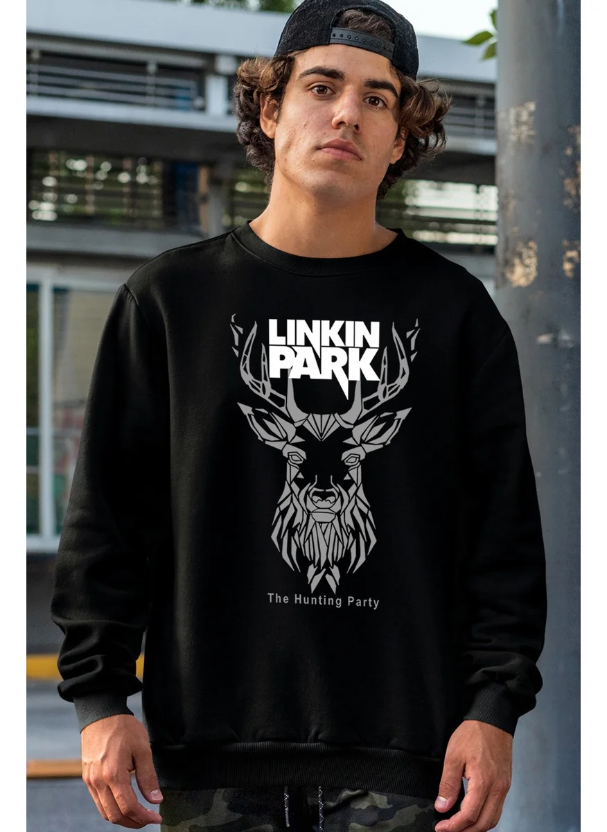 Rock&Roll Geometric Deer Black Crew Neck Thick Men's Sweatshirt