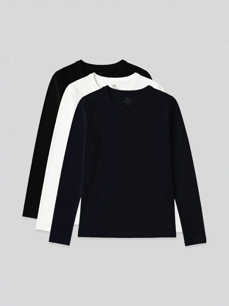 TOMMYLIFE TOMMY Women's Long-Sleeve Crew Neck T-Shirt