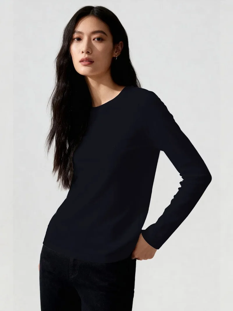 TOMMYLIFE TOMMY Women's Long-Sleeve Crew Neck T-Shirt