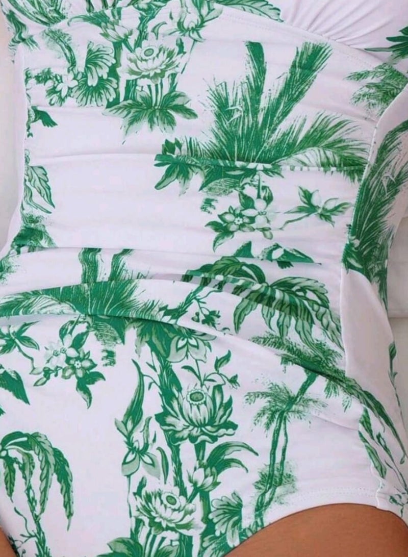 Shein SHEIN Swim Women's Summer Vacation Beach Plant Print Halter  Swimsuit  - Image 3