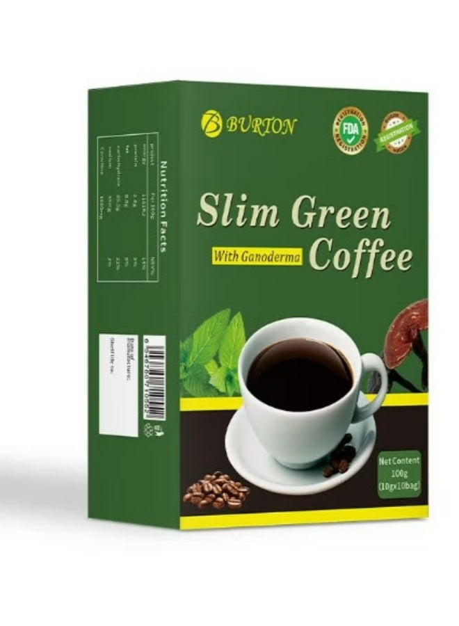Burton Slim Green Coffee with Ganoderma – Instant Green Coffee Drink, 100g, 10 Sachets - Image 2