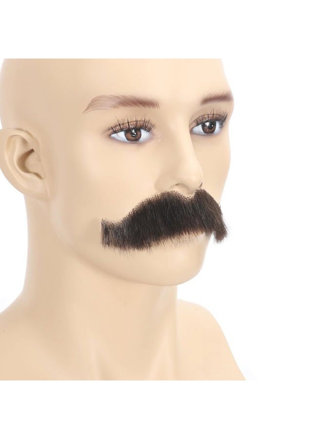 Adytom Mens 100% HandKnoted Human Hair Fake Halloween Costume Beard Realistic False Facial Hair Goatee Mustache (Brown) - Image 2