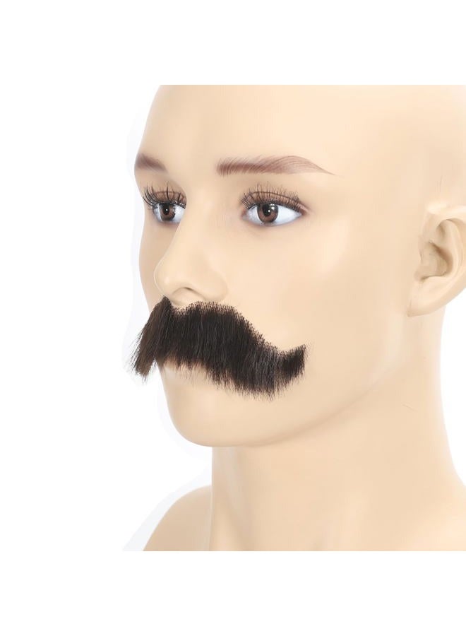 Adytom Mens 100% HandKnoted Human Hair Fake Halloween Costume Beard Realistic False Facial Hair Goatee Mustache (Brown) - Image 3