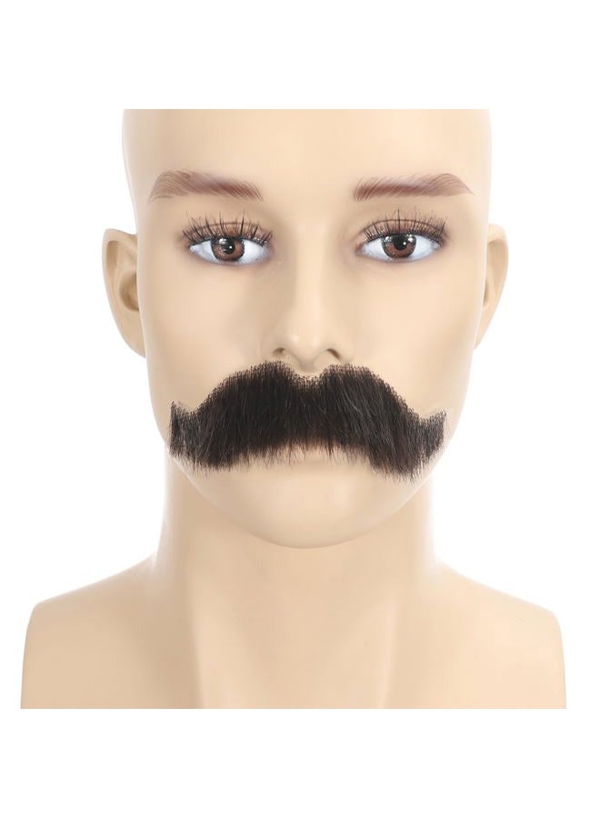 Adytom Mens 100% HandKnoted Human Hair Fake Halloween Costume Beard Realistic False Facial Hair Goatee Mustache (Brown) - Image 1