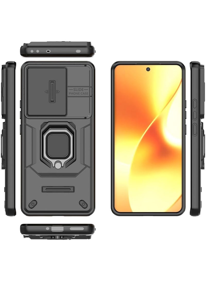 for Realme 15 Case with Slide Camera Cover, Shockproof Heavy Duty Case with Magnetic Ring Kickstand - Black - Image 2